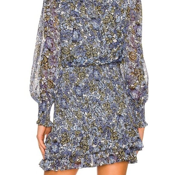 Veronica Beard Saera Blue Multi Floral V-neck Long Sleeves Mini Dress XS $495 - Picture 8 of 15